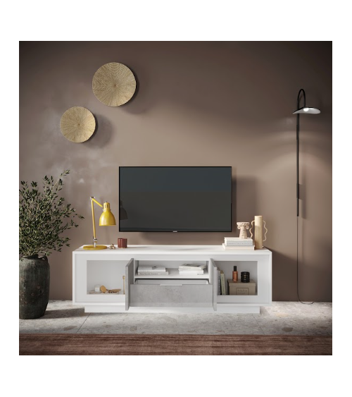 Meuble TV SKY – Finition Blanc mat laqué / Ciment